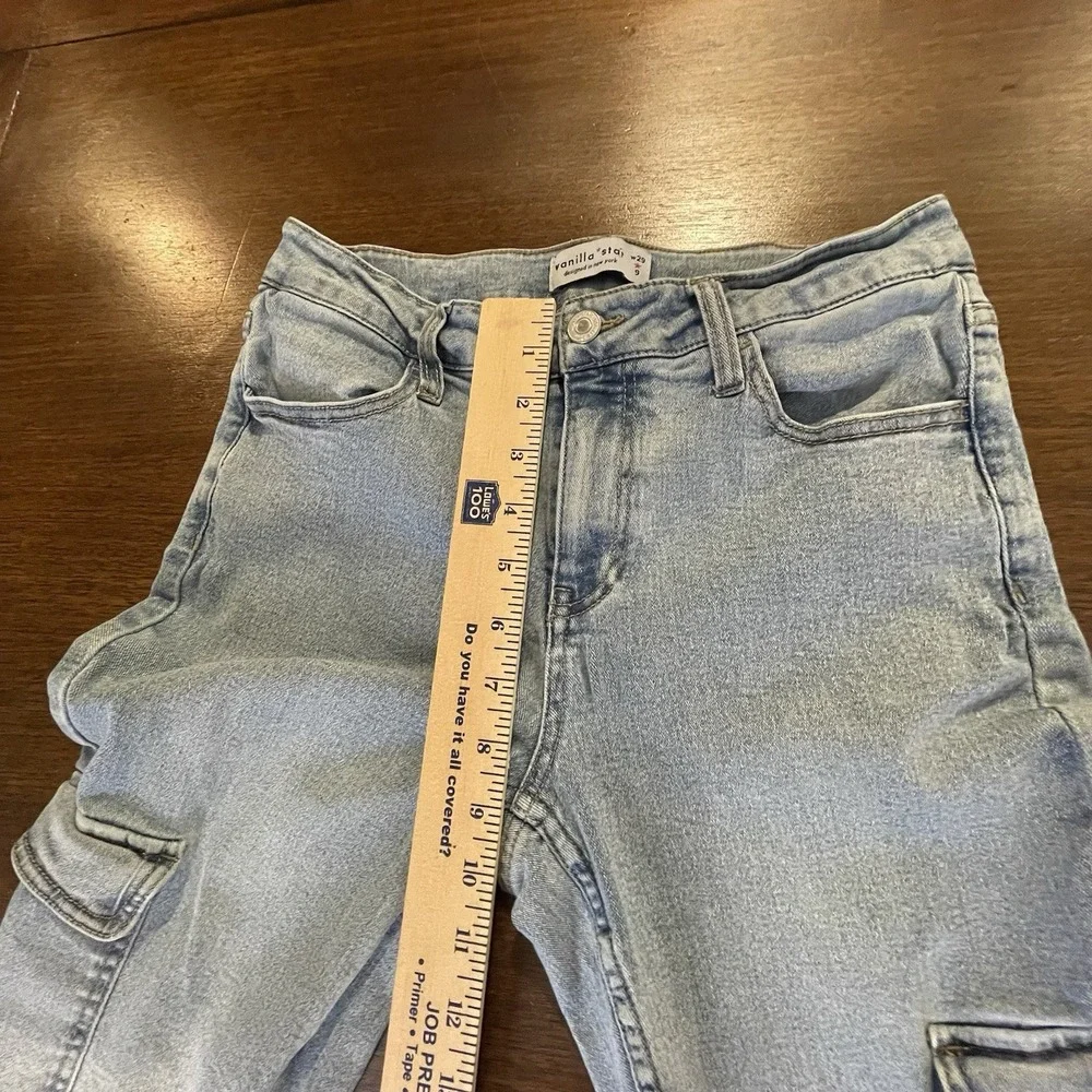 Vanilla Star Girl's Cargo Jeans Size 9‎ Light Blue Boot Cut Mid Rise School Wear